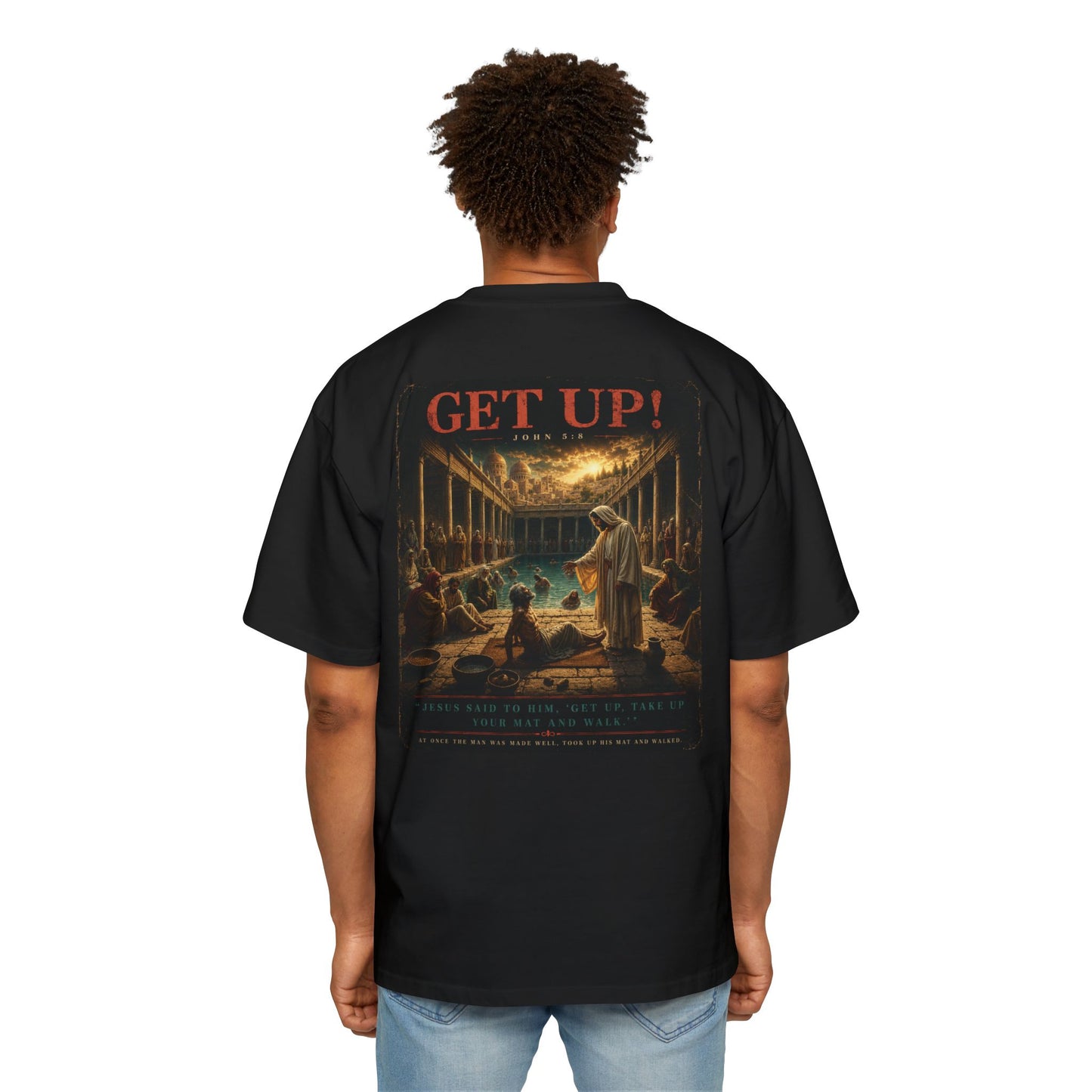 Oversized Tee — "GET UP!" Inspirational Religious Graphic T-Shirt