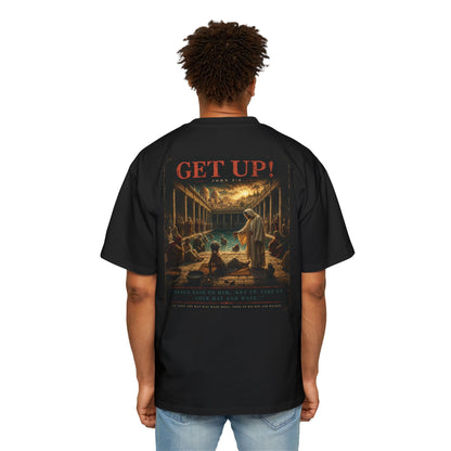 Oversized Tee — "GET UP!" Inspirational Religious Graphic T-Shirt