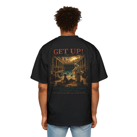 Oversized Tee — "GET UP!" Inspirational Religious Graphic T-Shirt