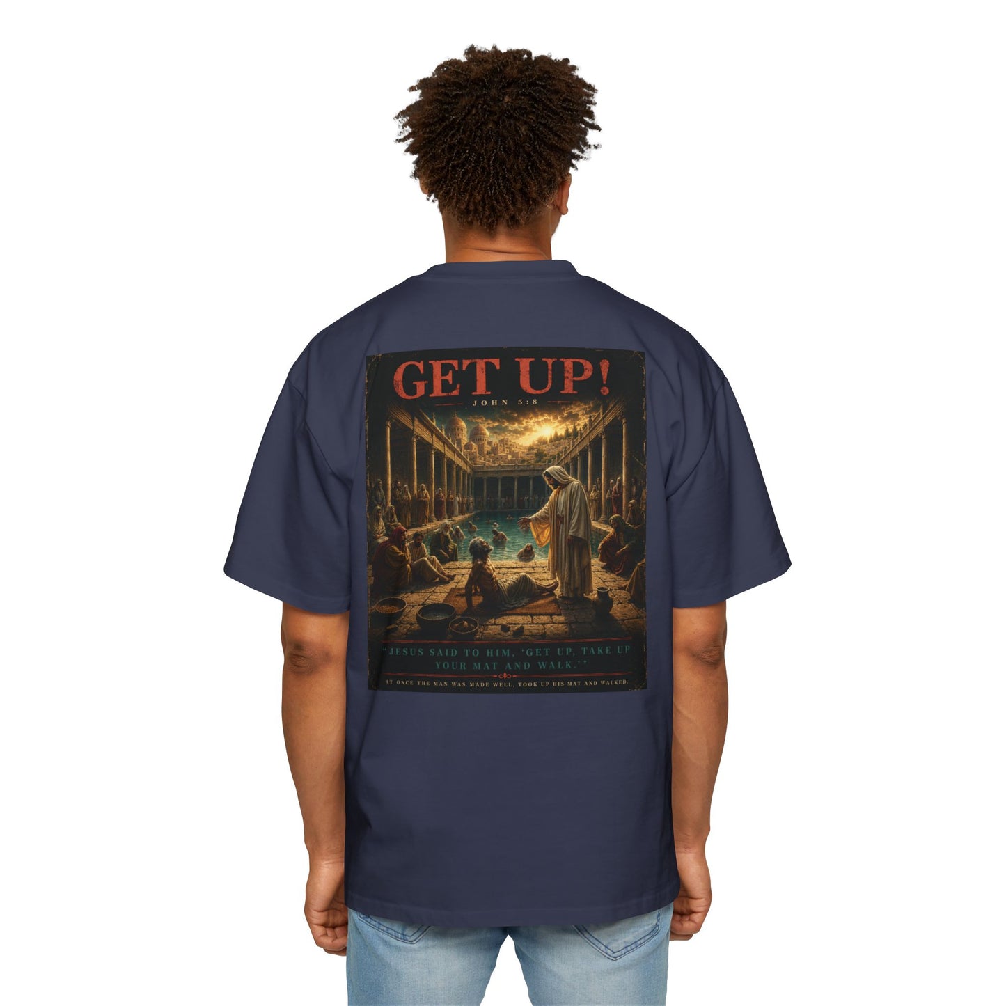 Oversized Tee — "GET UP!" Inspirational Religious Graphic T-Shirt