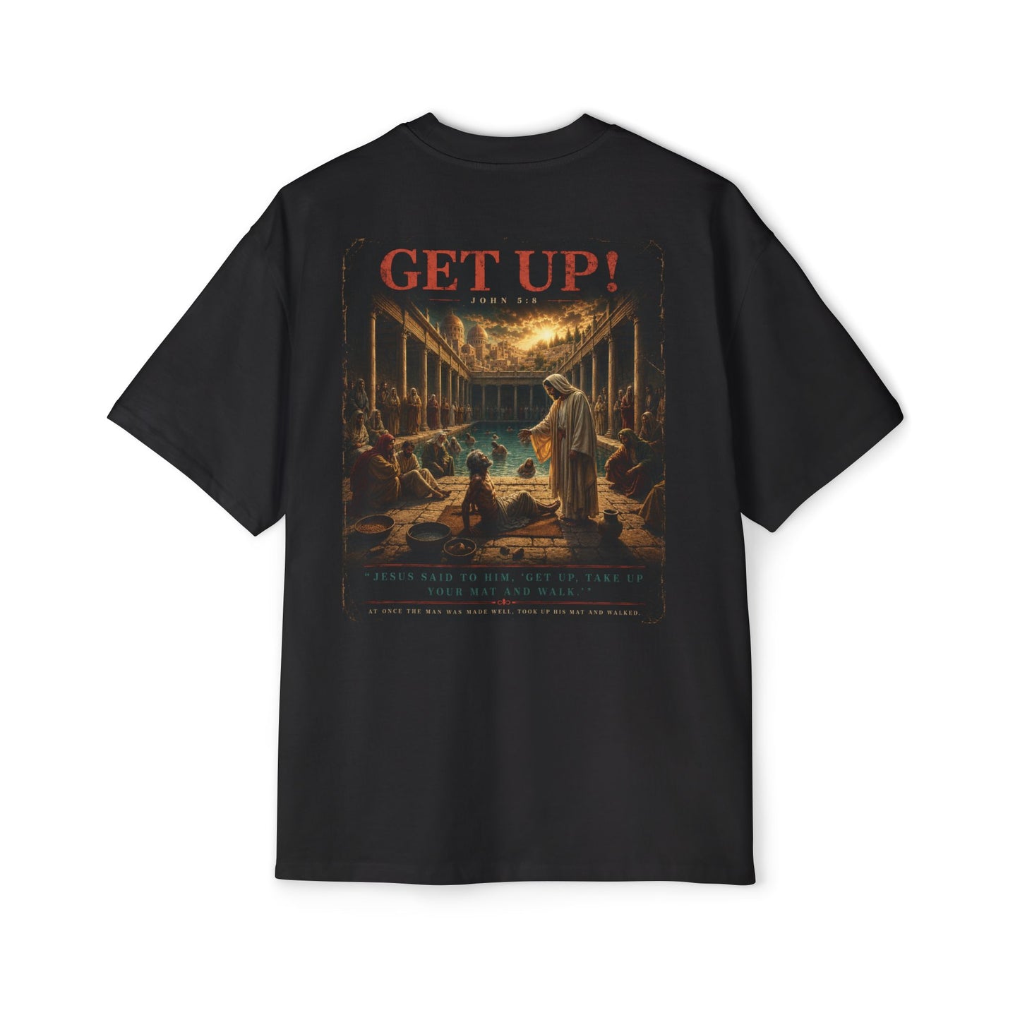 Oversized Tee — "GET UP!" Inspirational Religious Graphic T-Shirt