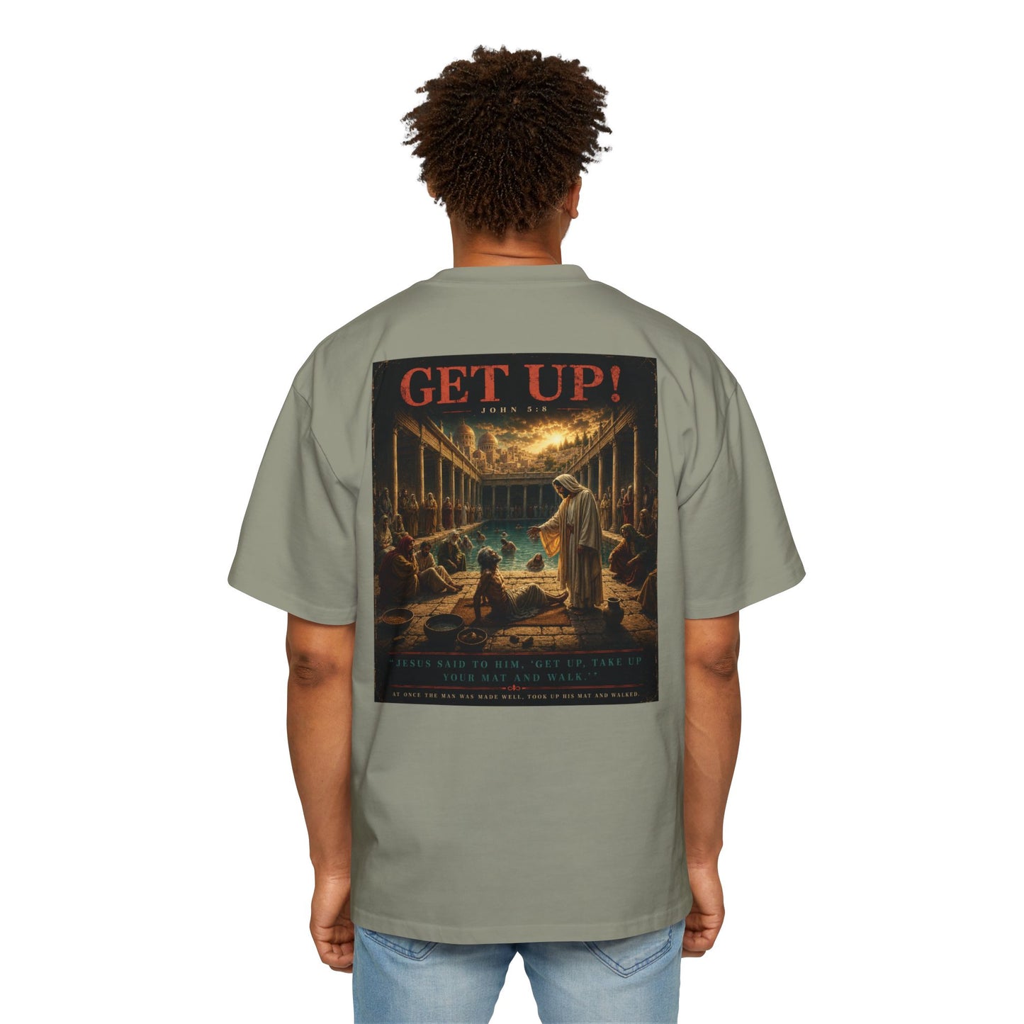 Oversized Tee — "GET UP!" Inspirational Religious Graphic T-Shirt
